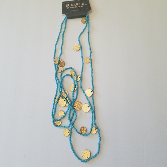 BaubleBar Jewelry - Sugarfix Hammered Gold and Turquoise Bead Necklace